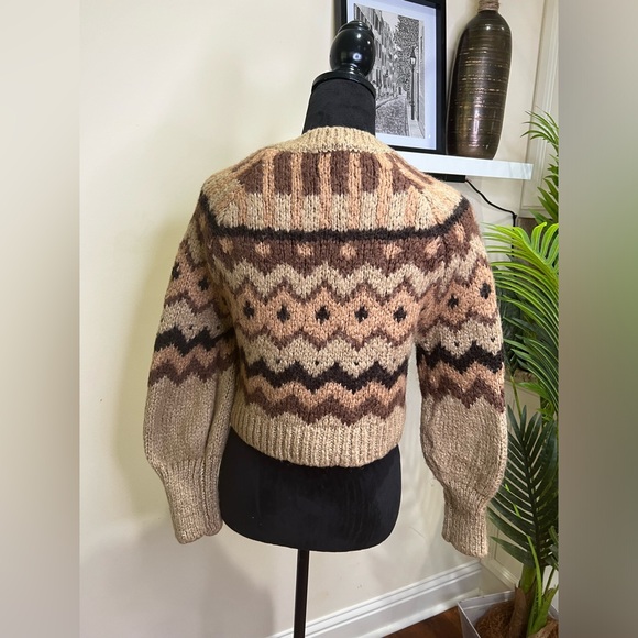 ZARA Fair Isle Tan/Brown Neutrals Carson Geometric Wool Blend Sweater Medium - Picture 8 of 8
